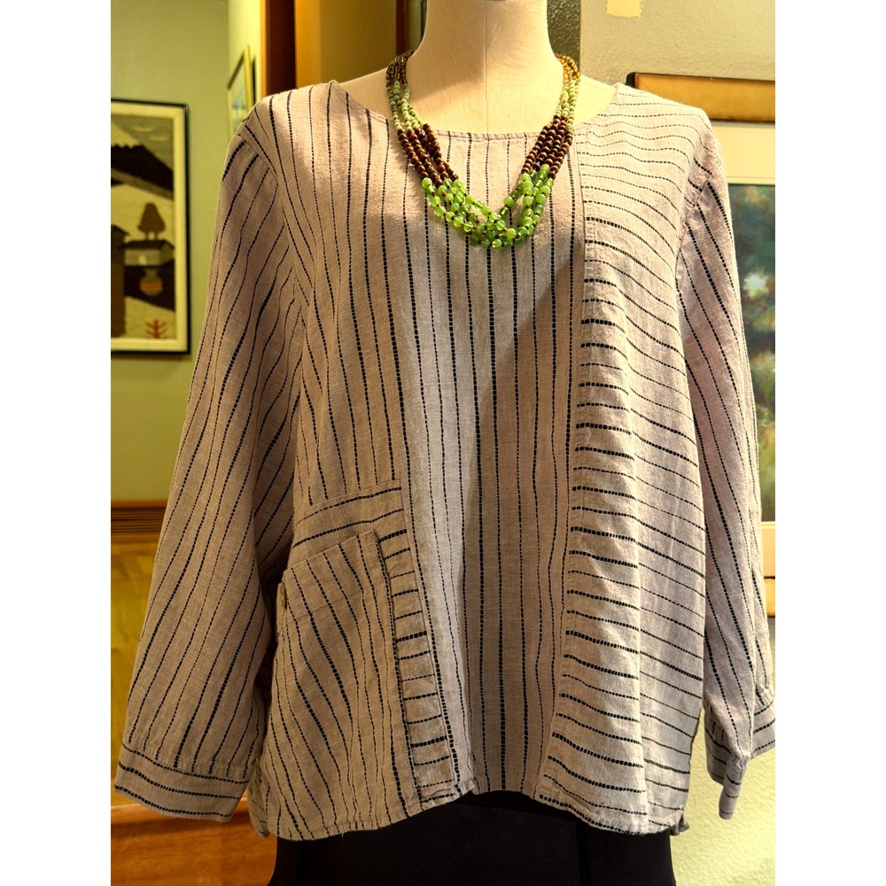 Habitat Linen Blend Pin Striped Relaxed Top Size XXL